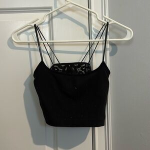 American eagle black tank top with lace back